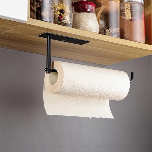 SUNTECH Paper Towel Holder Under Kitchen Cabinet - Self Adhesive Matte Black Towel Paper Holder Stick on Wall, SUS304 Stainless Steel - Thumbnail 3