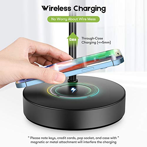 Wireless Charging Industrial Table Lamp 3-Way Touch Control Dimmable Desk Lamp with USB Port Bedside Lamp with Hanging Seeded Glass Shade for Office Bedroom Living Room, Bulb Included - Thumbnail 7