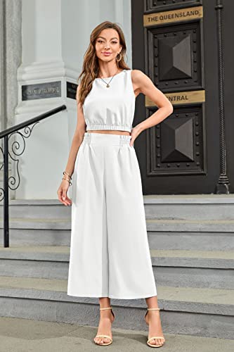 Kolagri Women's Summer Casual Loose Tank Jumpsuit Sleeveless Crewneck Jumpsuit Romper With Pockets Outfits Sets White Xl #TOP2