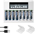 CITYORK Remboursé AA AAA Batteries avec 8 Chargeur de baies, paquet de 4 AA3000mWh et paquet de 4 AAA1200mWh 1.5V AA AAA Batteries pour Caméras Blink, Sonnette de porte vidéo, Serrures intelligentes, Alarmes, Télécommande