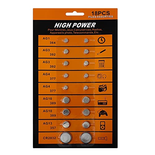 Cotchear 18pcs Alkaline Cell Batteries Set AG1/LR621 AG3/LR41 AG4/LR626 AG10/LR1130 AG13/LR44 CR2032 Coin Batteries Assorted 0% Mercury - Thumbnail 4