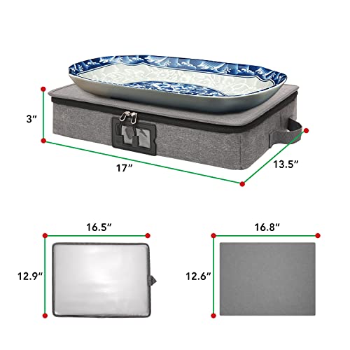 Kgmcare Platter Storage Case, China Storage Containers, Hard Shell And Stackable, 17'' X 13 Inchs'' With Waterproof Inside - 4 Felt Dividers Included (Gray) #TOP1