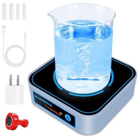 LVDALAB Magnetic Stirrer, Mini Magnetic Stir Plate with 4 Pcs Stir Bars and 1 Retriever, 3000RPM Magnetic Stirrer Mixer Lab Stirrers, Max Capacity 2000ml,5 Gear Speed-Silver(NO Heating) Cover