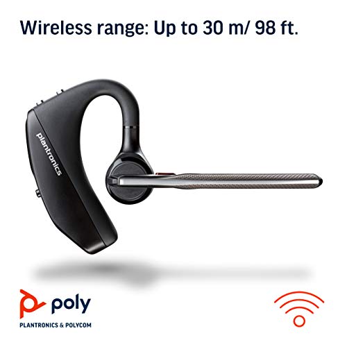 Plantronics Voyager 5200 Office - Auricular con Bluetooth (tecnología WindSmart, micrófono adaptativo, IPX4, botón de Control por Voz, NFC, estación de Carga con USB-A, Color Negro, tamaño único