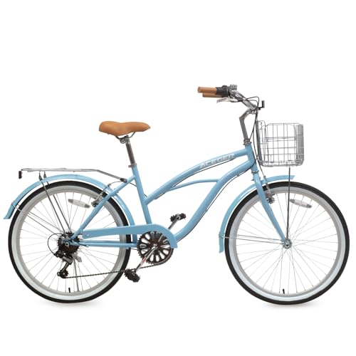 ACEGER 24 26 Inch Women Beach Cruiser Bike, Single Speed and 7 Speed, Adult Hybrid Bike Commuter Bicycle, Hi-Ten Steel Frame with Adjustable Handlebar and Saddle, Multiple Colors - Thumbnail 2