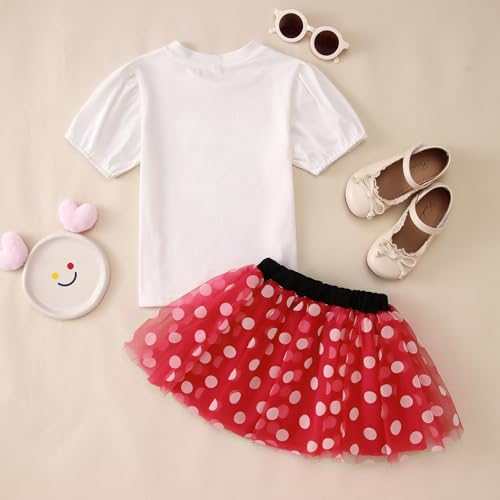 Image of CM C&M WODRO Toddler Kid Birthday Girl Outfit 2nd 3rd 4th 5th 6th 7th Birthday Shirt + Polka Dot Tutu Skirt Set Party Gifts (Red, 6 Years)