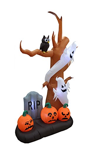 9 Foot Tall Halloween Inflatable Tree With Ghosts, Pumpkins, Owl And Tombstone Led Lights Decor Outdoor Indoor Holiday Decorations, Blow Up Lighted Yard Decor, Lawn Inflatables Home Family Outside #TOP2