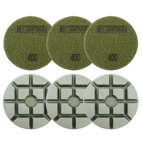 DT-DIATOOL 3 Inch Diamond Polishing Pads, 6pcs #400 Wet Polishing Hook and Loop Pads for Concrete Countertop