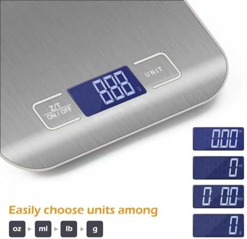 Dijital Mutfak Terazisi - Paslanmaz Çelik Yüzeyli Hassas Mutfak Tartısı - Dara İşlevi, LCD Ekran, 5 Birim Dönüştürme ve Otomatik Kapanma Özellikli Tartı (YÜKSEK KAPASİTE) - Görsel 6