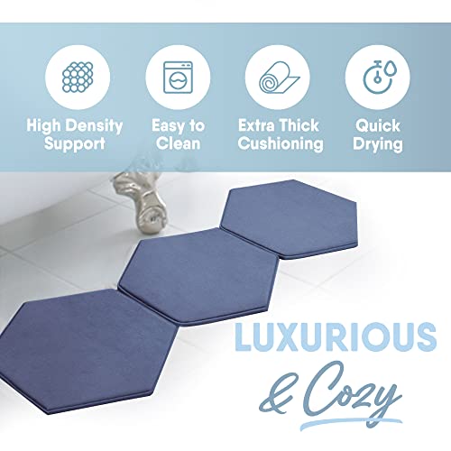Microdry Quick Dry Modular Bath Mat For Bathroom, Memory Foam Bathroom Rugs With Griptex Skid-Resistant Base, Ultra Absorbent Bath Mat, 3-Piece Set, 19X17, Medium Blue #TOP3