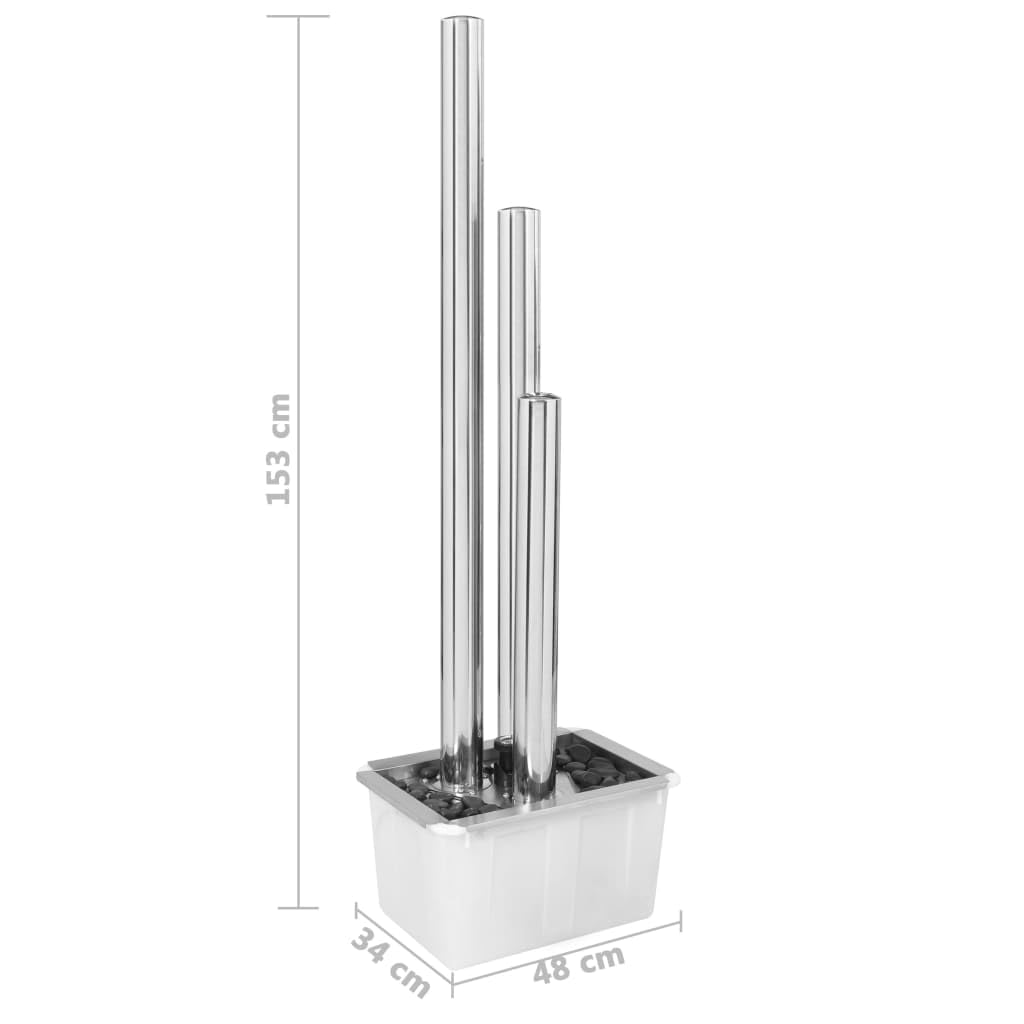 vidaXL Gartenbrunnen mit LED Beleuchtung Säulenbrunnen Springbrunnen Garten Deko Brunnen Zierbrunnen Wasserspiel Silbern 48x34x153cm Edelstahl