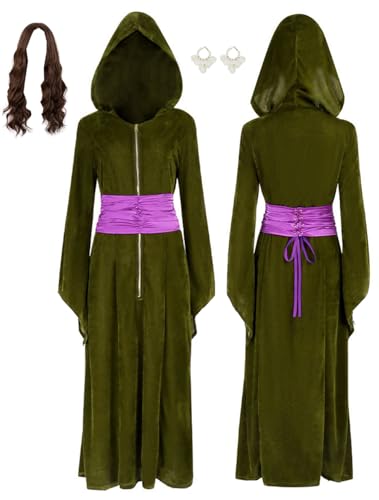 Wcavxmy Queen Padme Amidala Green Hooded Dress Robe Womens Cosplay Costume Medieval Padme Halloween Outfit (Green with Wig, Medium)