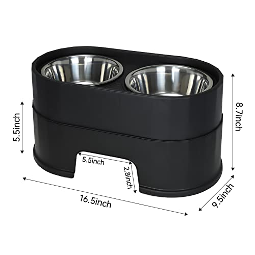 Masocat Raised Dog Bowls,Stainless Steel Dog Food Dish And Pet Water Bowls,Elevated Height Adjustable Double Bowl With Stand For Small Medium Dogs And Cats (Black) #TOP2