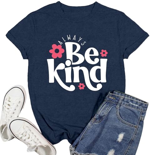 Ascrazy Women Be Kind Shirt Kindness Teacher Shirts Inspirational Teacher Tee Tops Blue