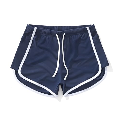 AIMPACT Sporthose Herren Kurz 3 Inch Retro Vogelaugen-Mesh Shorts Leicht Weich & Atmungsaktiv für Tennis Bodybuilding Gym Laufen Radfahren Zuhause Marine-L