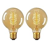 G95 Globe Edison Bulbs, 120v 60w Dimmable G30 Vintage Edison Light Bulb, Spiral Filament Edison Bulbs, E26 Base Amber Glass 2200K Warm Light Decorative Lightbulbs, 2-Pack