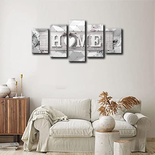 Awlxphy Decor-Home Sweet Home Canvas Wall Art Print Painting 5 Panels Framed For Living Room Decoration Modern Still Life Love Stretched Artwork Giclee Wedding Gift (Grey, W80 X H40) #TOP3