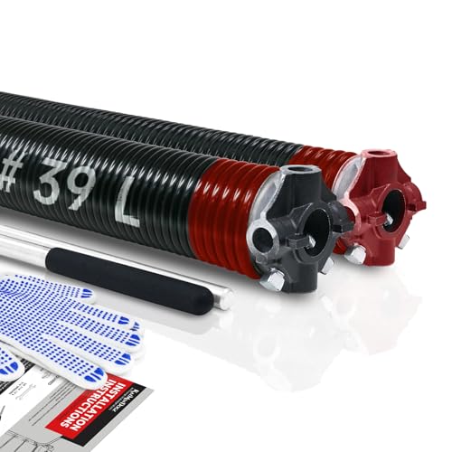 KaiMinDogz Pair of 2" Garage Door Torsion Springs Set with Non-Slip Winding Bar & Gloves,High Precision Electrophoresis Black Coated, for Replacement & Installation, MIN 16,000 Cycles (0.225x2"x39")