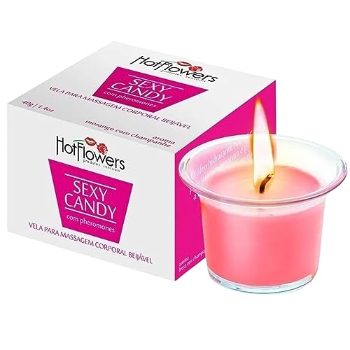 VELA PARA MASSAGEM CORPORAL BEIJÁVEL MORANGO COM CHAMPANHE QUE NÃO QUEIMA A PELE HOTFLOWERS 40 GRAMA