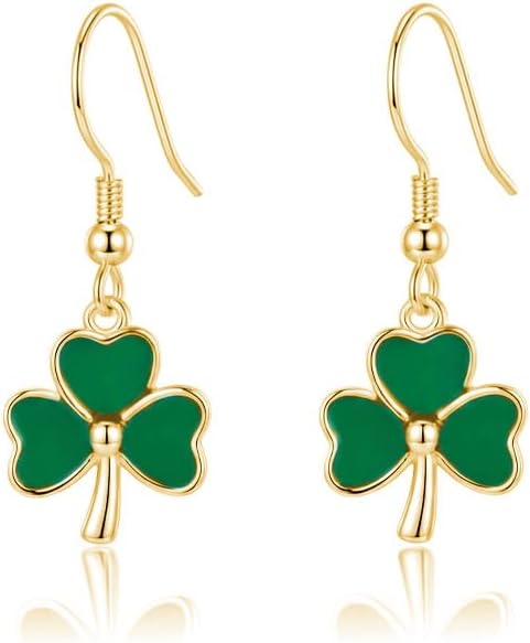 SLUYNZ 925 Sterling Silver Irish Shamrock Dangle Earrings for Women Teens Green Clover Earrings Drop for St Patricks Day