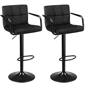 SONGMICS Barkruk, 2-delige set barstoelen, met fluwelen bekleding, in hoogte verstelbaar, keukenstoelen, draaistoelen…
