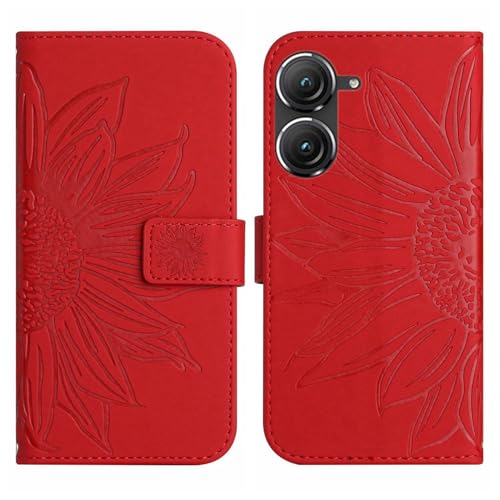Rfvzubemok Compatible with Asus Zenfone 9 5G Cover,Compatible with Asus Zenfone 9 5G Flip Kickstand Card Slots Magnetic Closure Phone Case Red