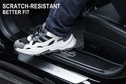 Fatudoz 4Pcs Door Sill Protector Glossy Carbon Fiber Pattern Abs For Tesla Model 3 2018 2019 2020 2021 2022, Front Rear Door Entry Guard Decoration Scuff Plate Accessories #TOP3
