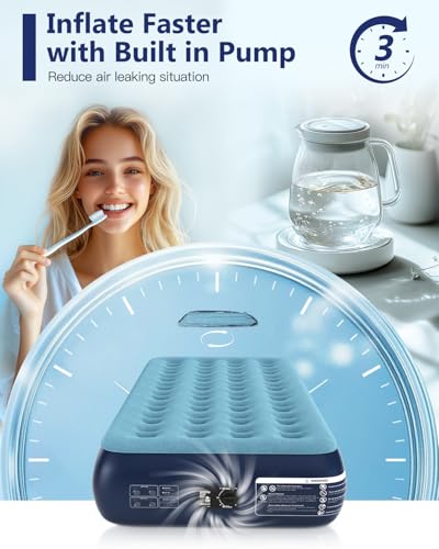 Twin Air Mattress with Built in Pump 13" Blow Up Mattress Raised Air Bed, 3 Mins Quick Self Inflatable with Storage Bag for Guest and Home