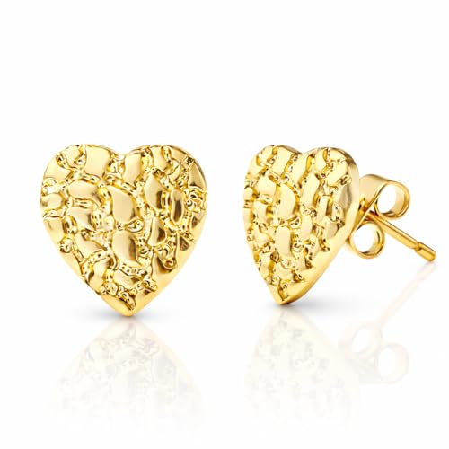 Kavfeeo Gold Nugget Heart Stud Earrings