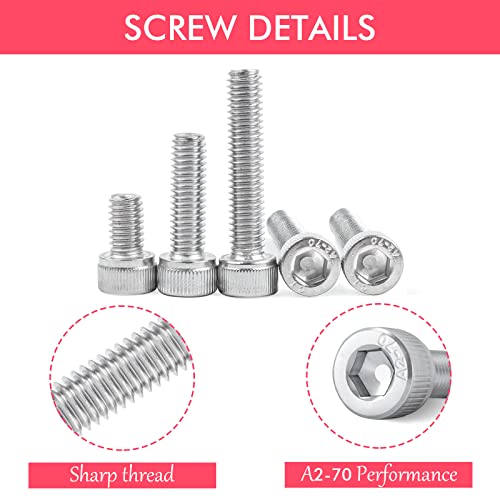 JatilEr 240pcs M3 M4 M5 M6 Zylinderschrauben mit Innensechskant Schrauben Set, A2-70 Sechskantschrauben 304 Edelstahl Sechskopf Fahrrad Schrauben Muttern und Unterlegscheiben Metrisch Gewindeschrauben