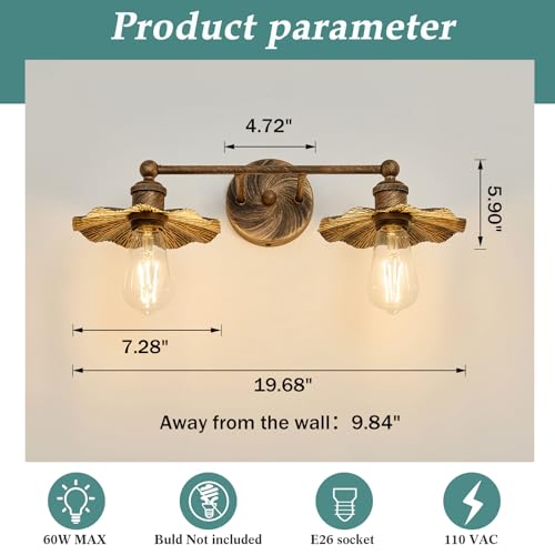 Image of ZGLAOJT 2 Light Vintage Vanity Light Oil Rubbed Bronze Bathroom Light Fixtures Over Mirror.