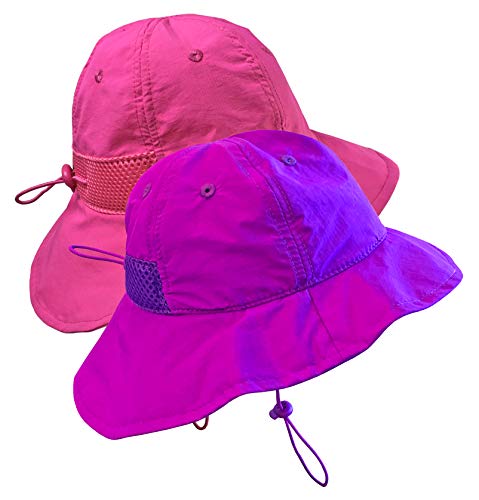 N'ice Caps Kids 2Pc Pack Spf 50+ Uv Protection Breathable Sun Hat (Neon Pink/Neon Purple - Pack, 59Cm (23.2") / 8-12Yrs) #TOP24