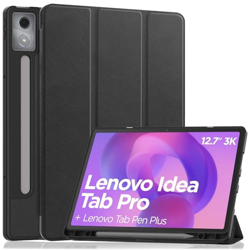 YRH for Idea Tab Pro 12.7 inch Case 2025 with Pen Holder Soft TPU Back Tablet Cover Case with Auto/Sleep (Black)