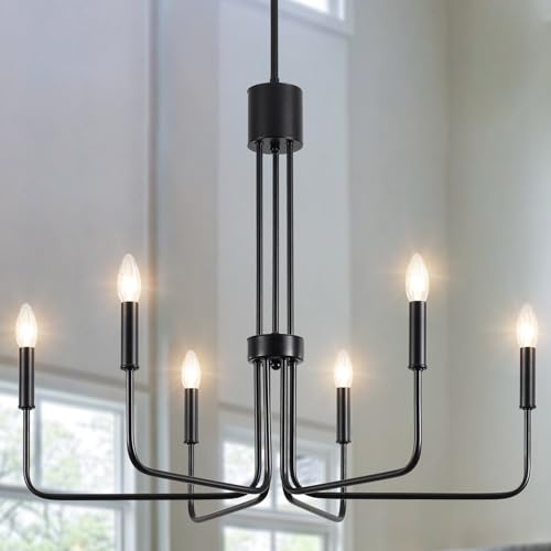 ETONIMERR 28.15'' Black Dining Room Chandelier, 6 Light Modern Farmhouse