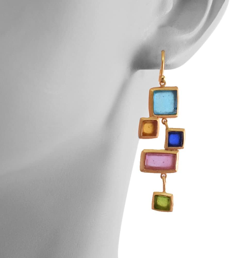 Cast Artisan Glass & Gold-Plated Earrings - Multicolor Mosaic