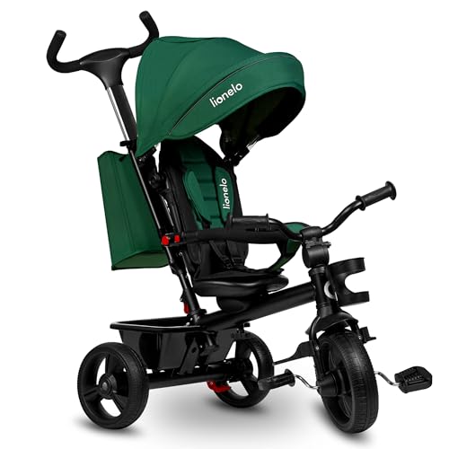 LIONELO Haari Tricycle bébé évolutif jusqu'à 25 kg, vélo de Marche vélo pour Les Enfants Plus âgés, siège réversible, Grand Panier Sac, Porte-gobelet, Roue Libre (Vert)