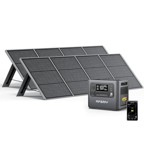AFERIY Generador Solar 2400 W Con 2 Paneles Solares de 200 W, Estación de Alimentación Portátil de 2048 Wh (Pico de 4800 W), Batería LiFePO4, 220