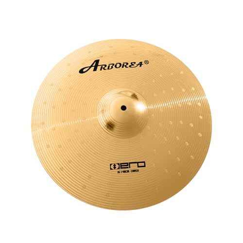 Arborea Cymbal Pack for Drum 8 pcs Super Polishing Cymbals Set Brilliant Gold Hero Series Include 14\"Hihats 16\"Crash 18\"Crash 20\"Ride Bonus 10\" Splash 16\"Ozone Stacker 18\" China Cymbal Free Cymbal Bag
