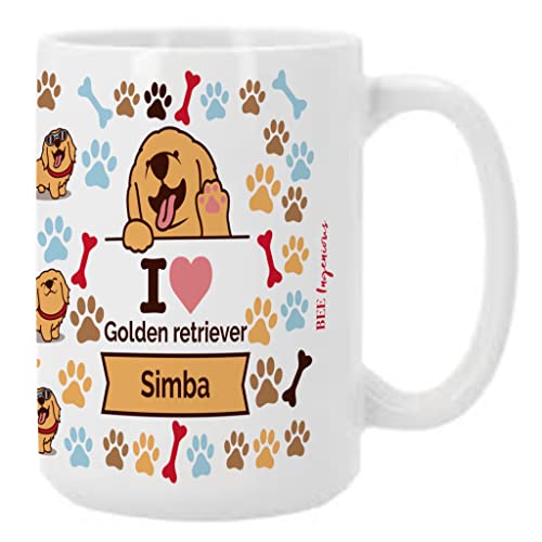 BEE INGENIOUS Taza GOLDEN personalizada con nombre. Taza desayuno XL de 443 ml. Taza perros personalizada con nombre. Regalo para amigas. Tazas razas de perros. Tazas originales para regalar. (Golden)