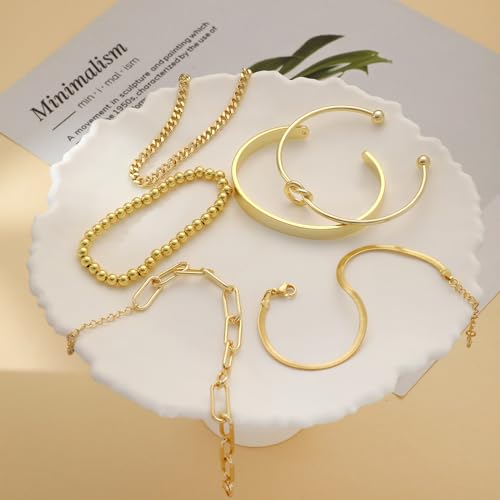 JECOMY Elegant 14K Gold Bracelet Set for Women – Waterproof, Stackable, and Adjustable – Perfect for Every Occasion - Image 4