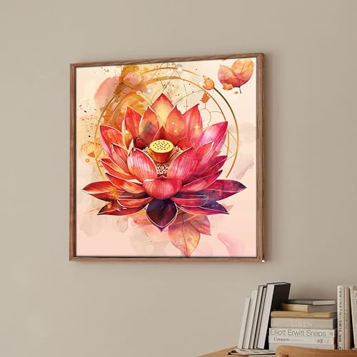 Image of PAINTINGMANTRA Modern Vastu Lotus Flower Framed Canvas Wall Art Painting for Living Room | Abstract Floral Painting with Frame perfect item for Home decor, Bedroom & office Size : 23x23 Inch