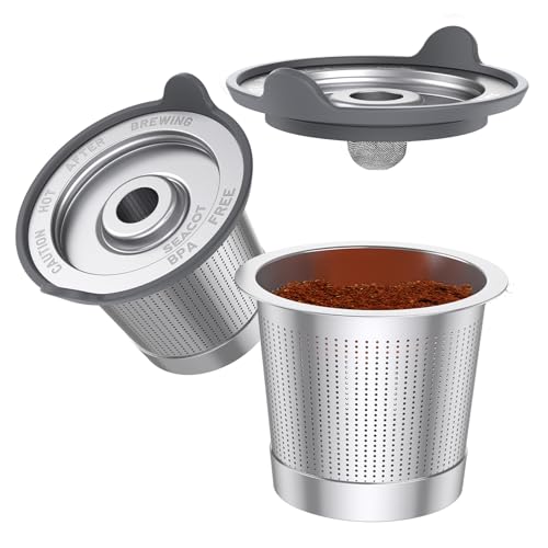 Image of ComfortGrip Reusable K Cups for Keurig 1.0, 2 Pack Stainless Steel Coffee Pods with Anti-Scald Silicone Lid, 304 Food-Grade Steel, BPA-Free (Not for K-Slim /K-Supreme /Keurig 2.0)