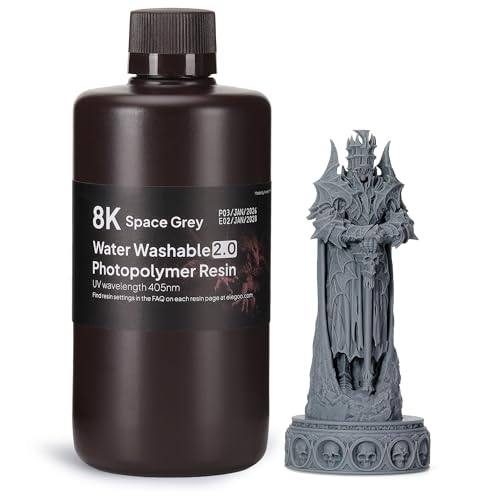 Image of ELEGOO 8K Water-Washable Resin 2.0 - Ideal for Miniatures and Detailed Models with Strong, Tough Prints. Fast-Curing Low-Odor Photopolymer for MSLA /DLP /LCD 3D Printers (385-405nm), Space Grey 1000g