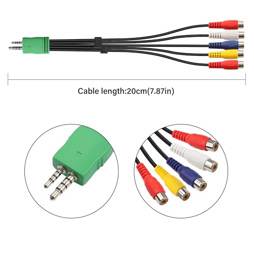 GINTOOYUN 3.5mm+2.5mm to 5RCA Audio Video Adapter Cable 0.3m 3.5mm Male 2.5mm Male to 5 RCA Female Plug AV Component Adapter Cable for LED LCD TV（0.65FT）