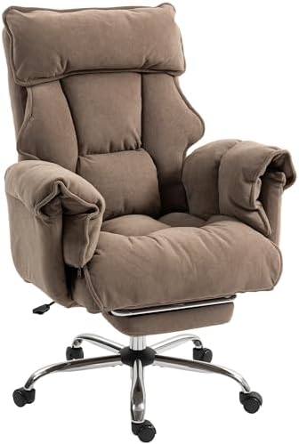 HOMCOM Executive Office Chair with Footrest, Reclining Swivel Computer Desk Chair with High Back, Double-Layer Padding, Headrest, Adjustable Height, Rolling Wheels, Light Brown