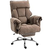 HOMCOM Executive Office Chair with Footrest, Reclining Swivel Computer Desk Chair with High Back, Double-Layer Padding, Headrest, Adjustable Height, Rolling Wheels, Light Brown