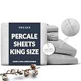 Sweave 100% Cotton Percale Sheets King Size - Cool & Crisp Hotel Feeling, Breathable, Softer After Each Wash, Fitted Sheets with Deep Pockets, Double-Elastic & Corner Straps, Z-Hem Luxury Stitching