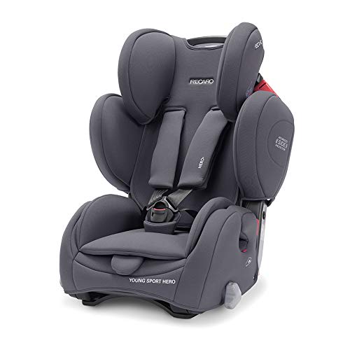 Recaro Kids, Young Sport Hero Kindersitz, Auto Kindersitz (9-36 kg), Gruppe 1-2-3, Komfort und Sicherheit, Universeller Einbau, Verstellbar, Patent Hero Sicherheitssystem, Core Simply Grey