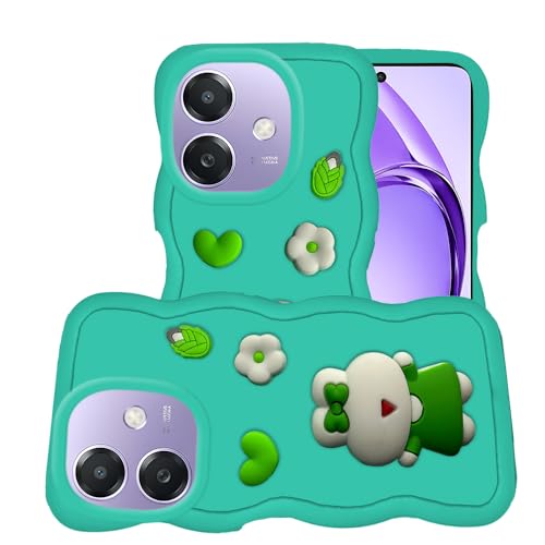 Image of AESTMO Back Case Cover for Oppo A3X 5G | 3D Cute Fun Cartoon Characters | Anti Slip Grip Cute Wave Curly Frame Shape | Full Body Protection Back Cover for Oppo A3X 5G (Mint Green)