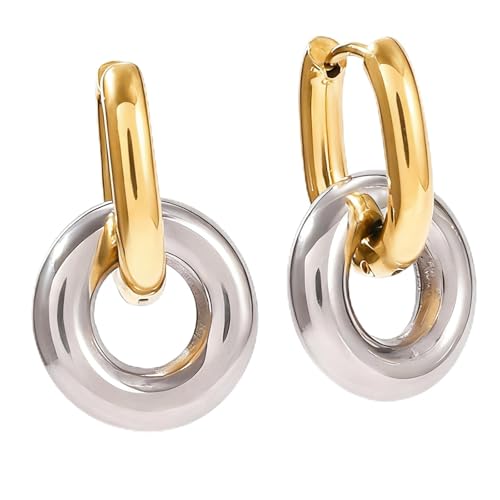 Contemporary Stacked Hoops Earrings Sturdy Stainless Steel Day to Night Wear Double Hoops Earrings